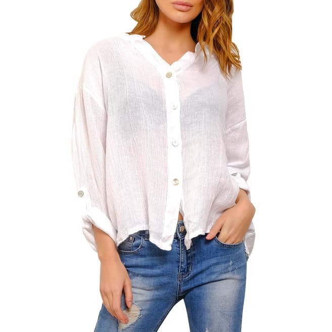 100% Linen White Long Sleeve Linen Blouse