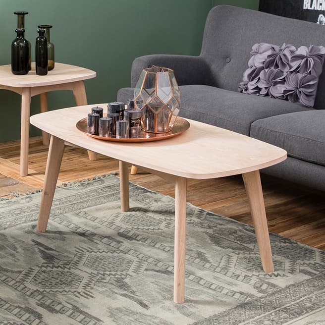 Scandi Luxe Marte Coffee Table Rounded Corners, Solid Wood/Veneer Oak, White