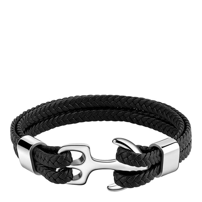 Stephen Oliver Silver Plated Anchor Multi Leather Bracelet