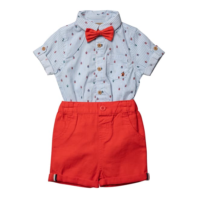 Little Gent Red Beach House Shirt Bodysuit Set