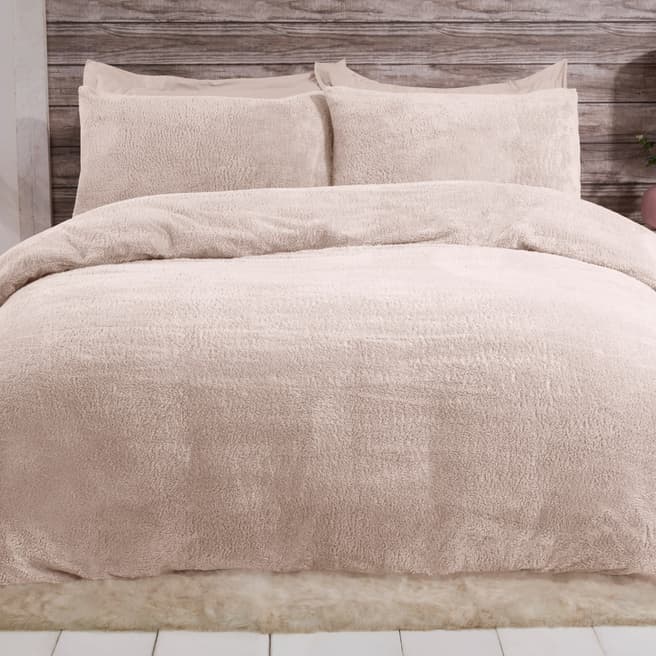 Sleepdown Teddy Fleece Double Duvet Cover Set, Natural