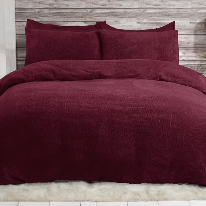 Sleepdown Teddy Fleece Double Duvet Cover Set, Red