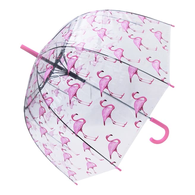 Blooms of London Pink Flamingo Straight Transparent Umbrella