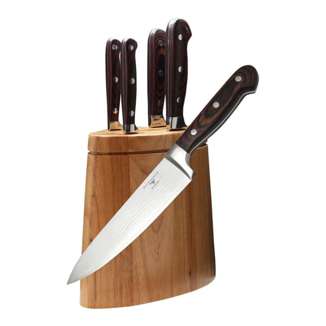 Japanese Knives 6 Piece Damascus Knife Block Set