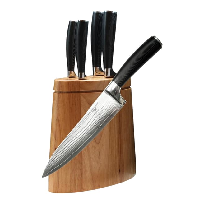 Japanese Knives 6 Piece Micarta Damascus Knife Block Set