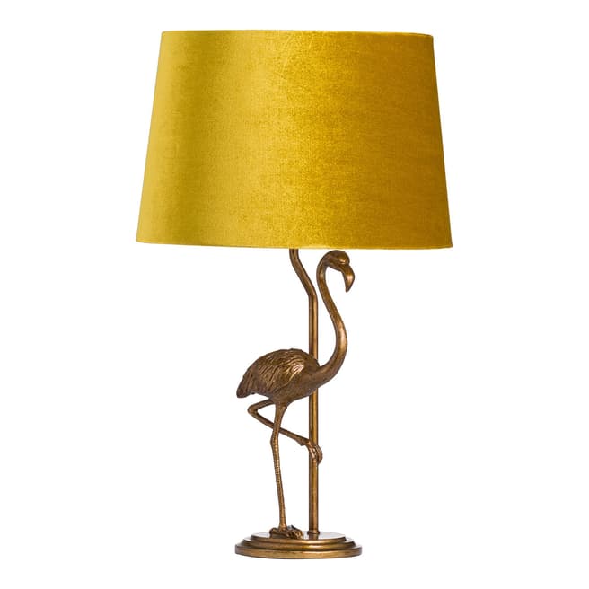 Hill Interiors Antique Gold Flamingo Lamp With Mustard Velvet Shade