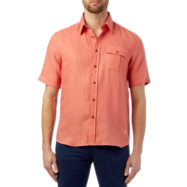 Vilebrequin Orange Short Sleeve Linen Shirt