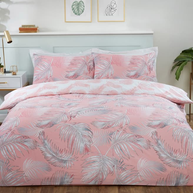 Sleepdown Palm Print Double Duvet Cover Set, Coral