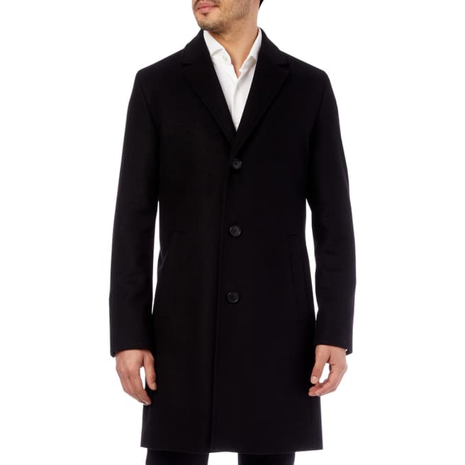 HUGO Black Malte Wool Blend Coat