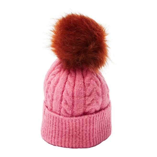 Oliver Bonas Pink Cable Hat with Chestnut Pom