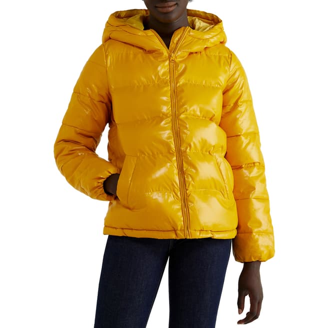 United Colors of Benetton Yellow Hooded Puffer Jacket