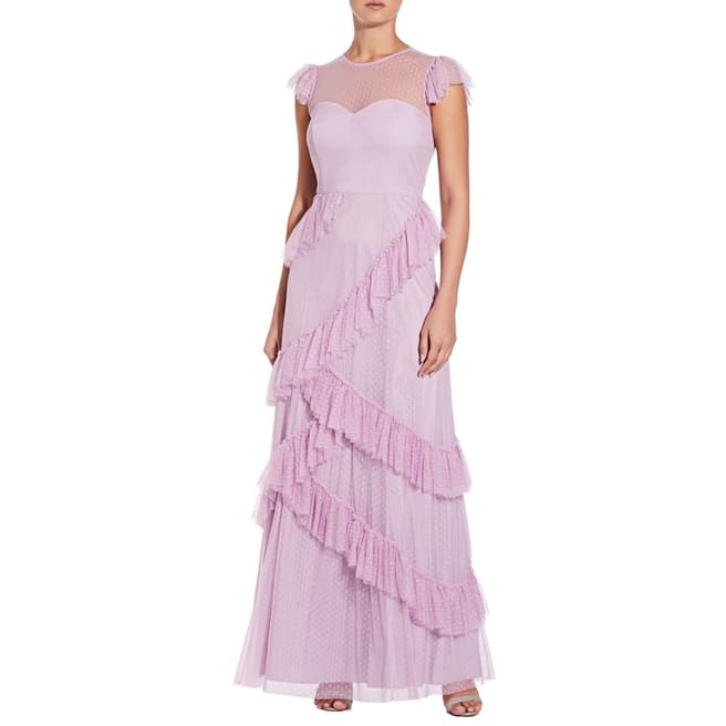 Aidan Mattox Lavender Mesh Detailed Dress