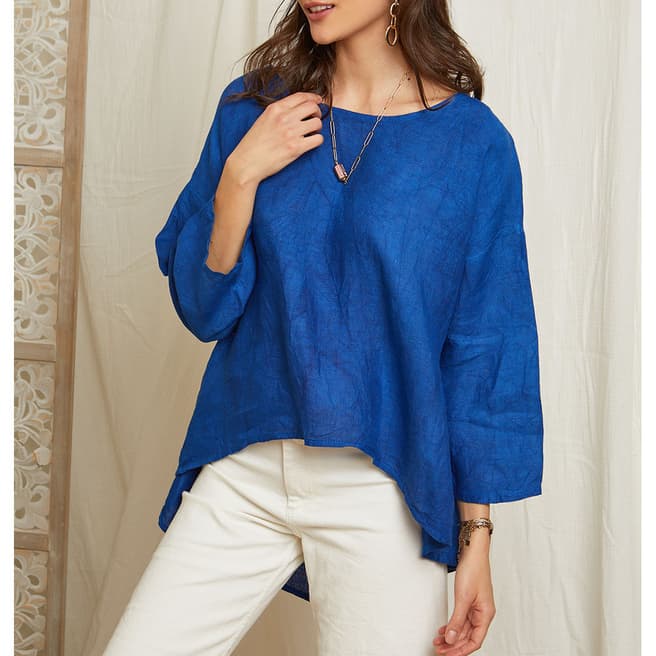 LIN PASSION Royal Blue Drop Hem Linen Top