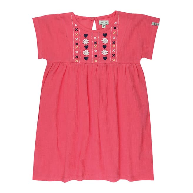 Lilly + Sid Pink Embroidered Yoke Dress