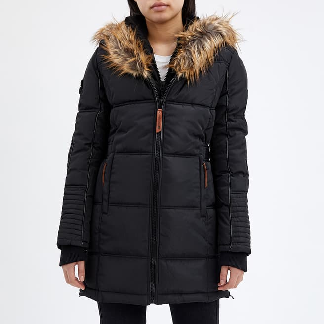 Geographical Norway Black Long Insulated Parka Jacket 