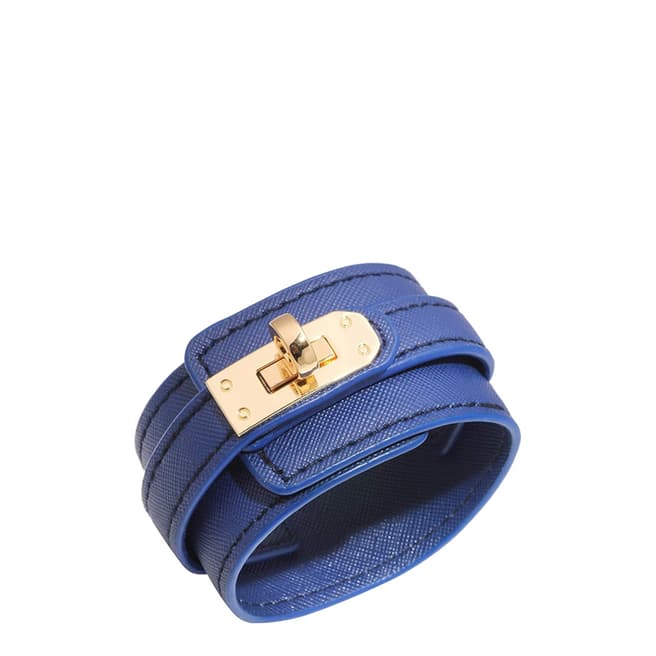 Chloe Collection by Liv Oliver 18K Gold Blue Leather Lock Bracelet