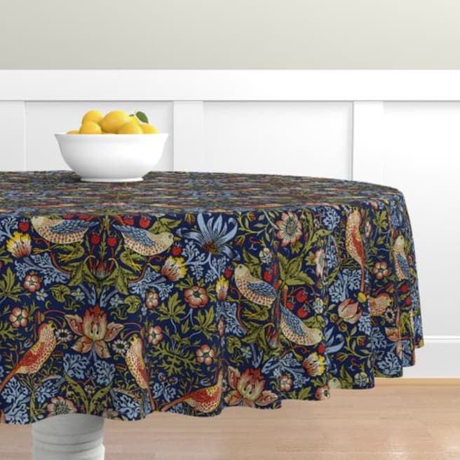 William Morris Circular Navy Strawberry Thief Acrylic Tablecloth, 132cm