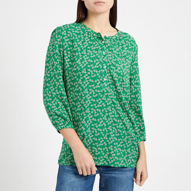 Crew Clothing Green Floral Y Neck Blouse