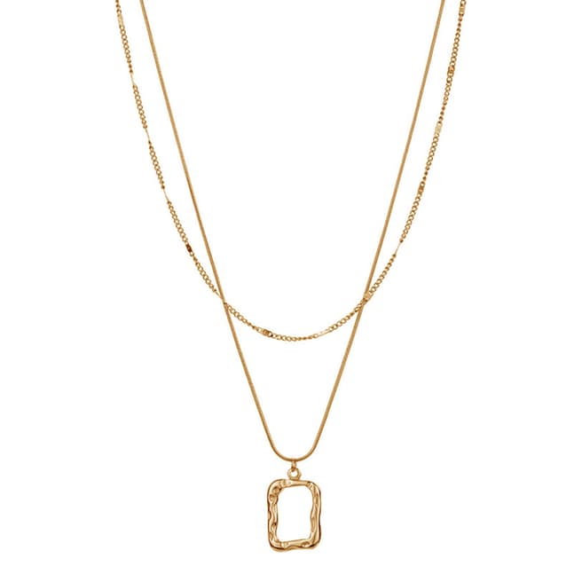 Ma Petite Amie Gold Layered Necklace With Square Pendant And Swarovski Crystals