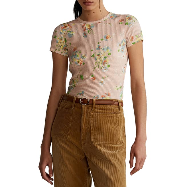 Polo Ralph Lauren Pink Floral Ribbed Cotton T-Shirt