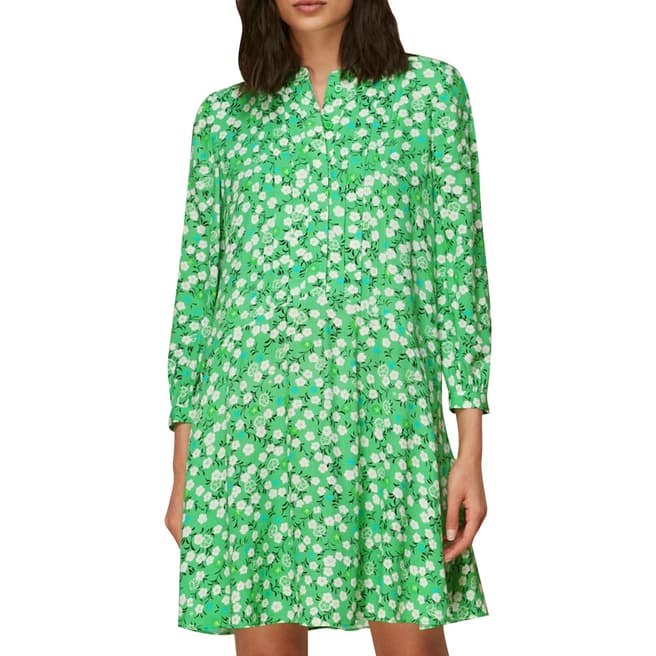 WHISTLES Green Cherry Blossom Pintuck Dress