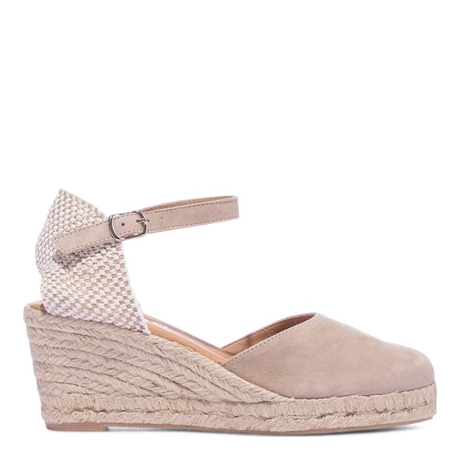Paseart Taupe Suede Closed Toe Espadrille Wedges