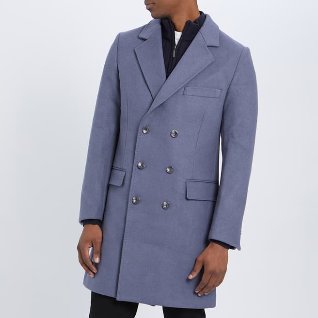 Gianni Feraud Blue Double Breasted Wool Blend Coat