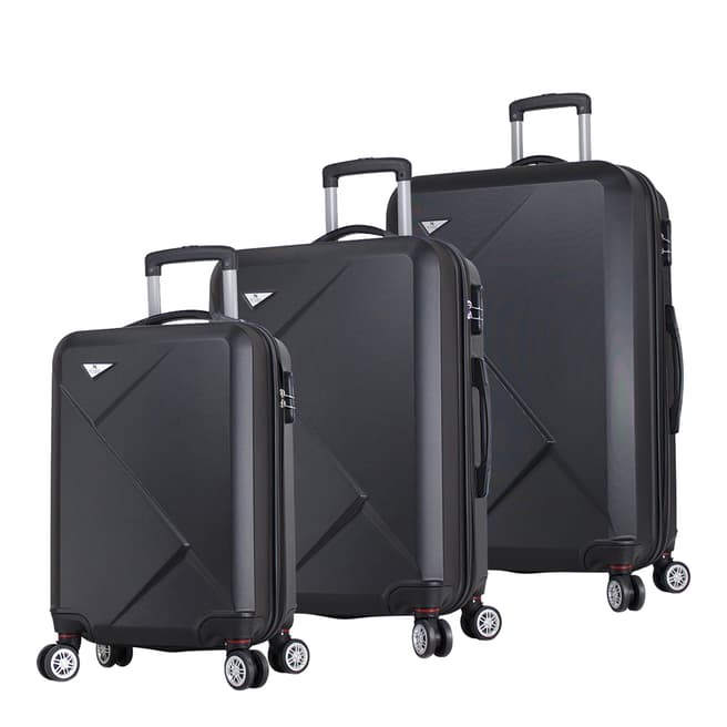MyValice Black Set Of 3 Diamond Suitcases