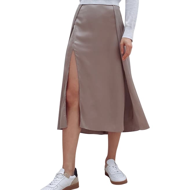 French Connection Taupe Inu Satin Slip Skirt