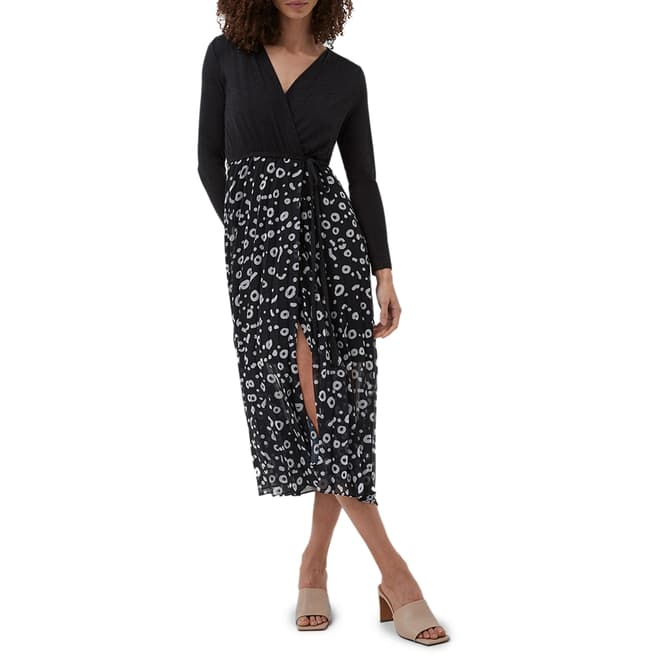 French Connection Black Doe Mix Wrap Midi Dress