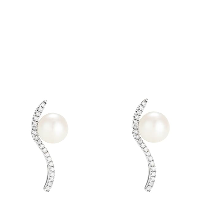 Artisan Joaillier Silver Curved Embellished And Pearl Earring