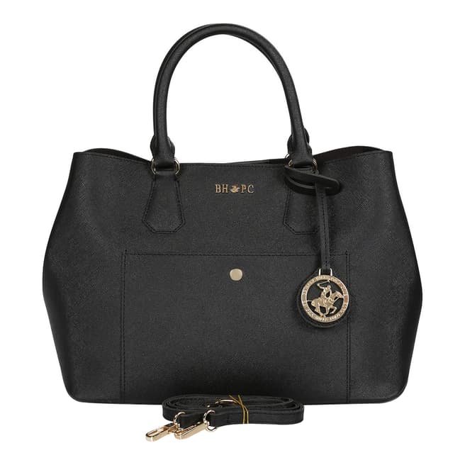 Beverly Hills Polo Club Black Leather Gold Detail Top Handle Handbag