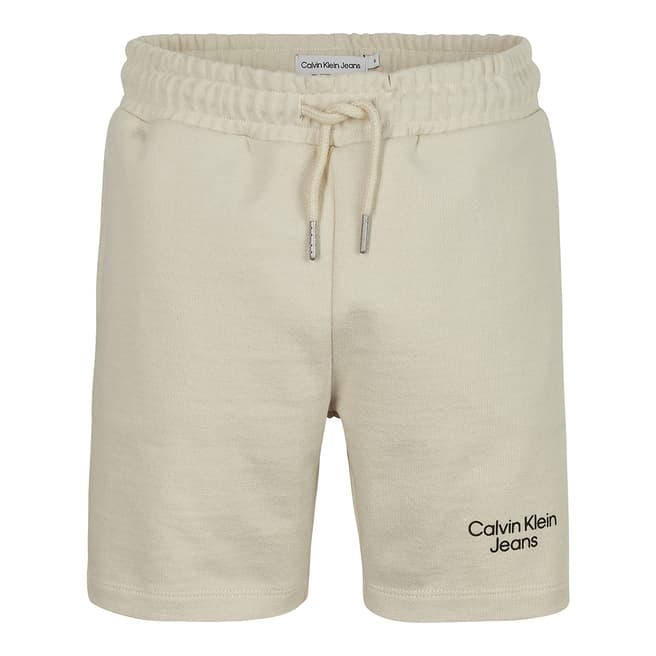 Calvin Klein Boy's Khaki Logo Print Cotton Shorts