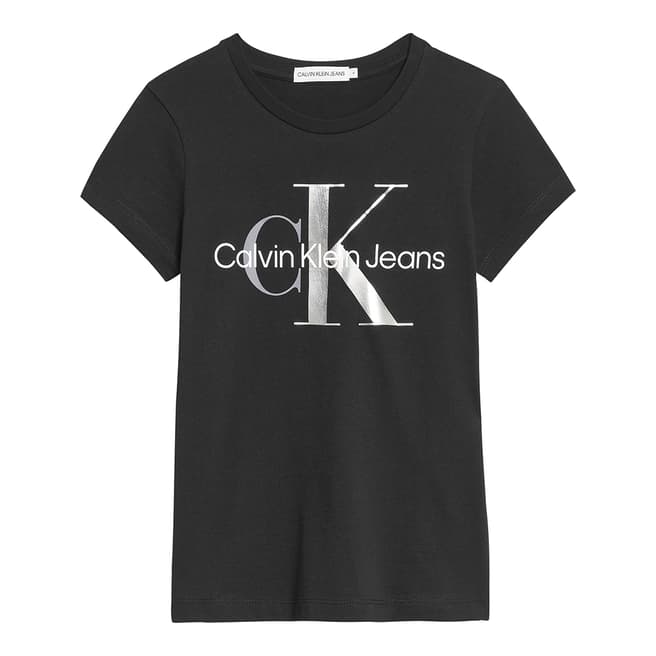 Calvin Klein Girl's Black Monogram Logo Cotton T-Shirt