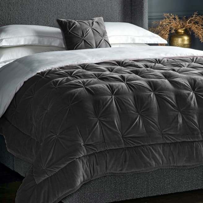 Gallery Living Witton Velvet Bedspread, Charcoal