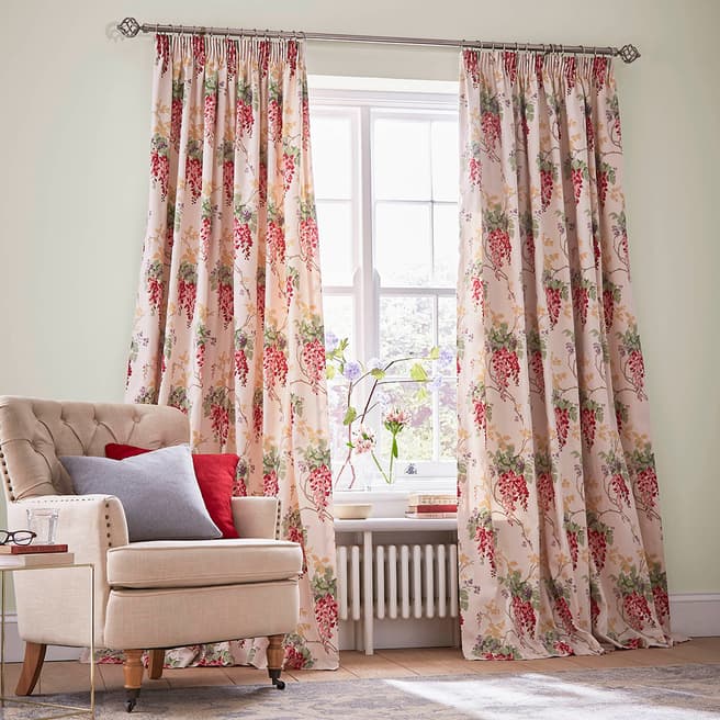Laura Ashley Wisteria Cranberry 163x229cm Curtains with Hanging Tape