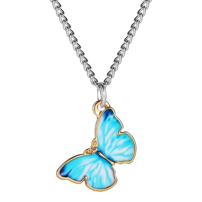 Chloe Collection by Liv Oliver Silver Blue Enamel Butterfly Necklace