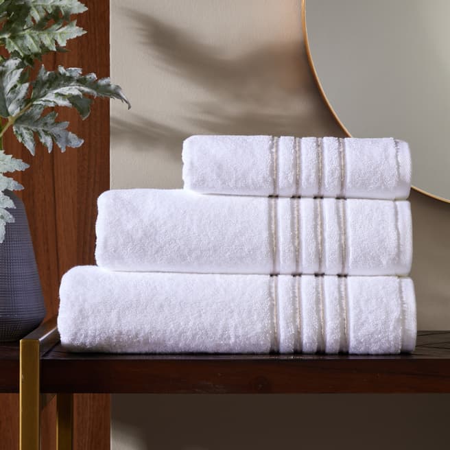 William Hunt Four Row Cord  Bath Towel, White/Grey