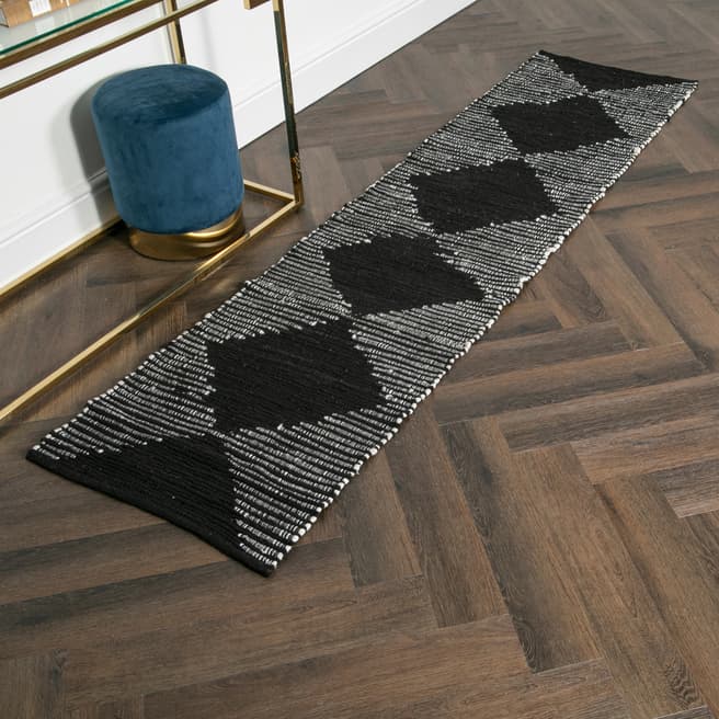 Native Home & Lifestyle Lea Diamond Leather & Cotton Runner Rug 60x230cm