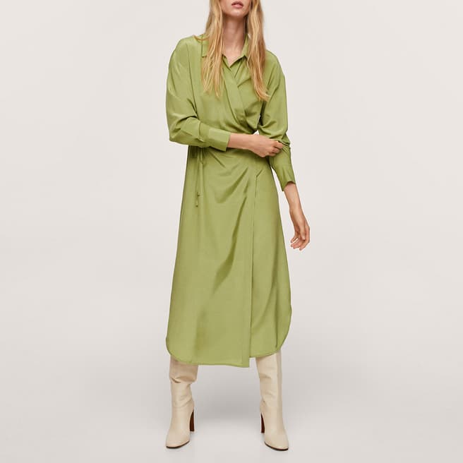 Mango Green Wrapped Satin Dress