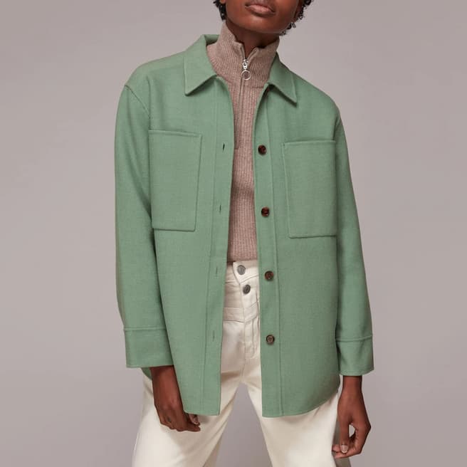 WHISTLES Pale Green Wool Overshirt