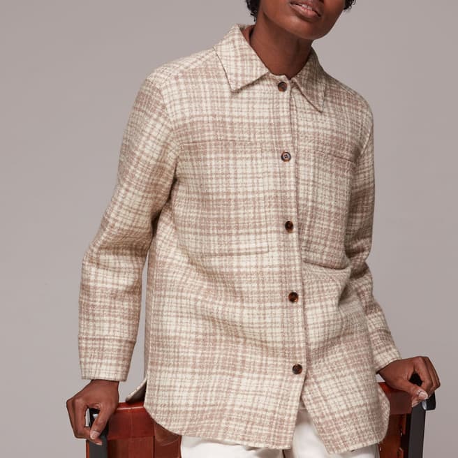 WHISTLES Grey/Multi Checked Wool Overshirt