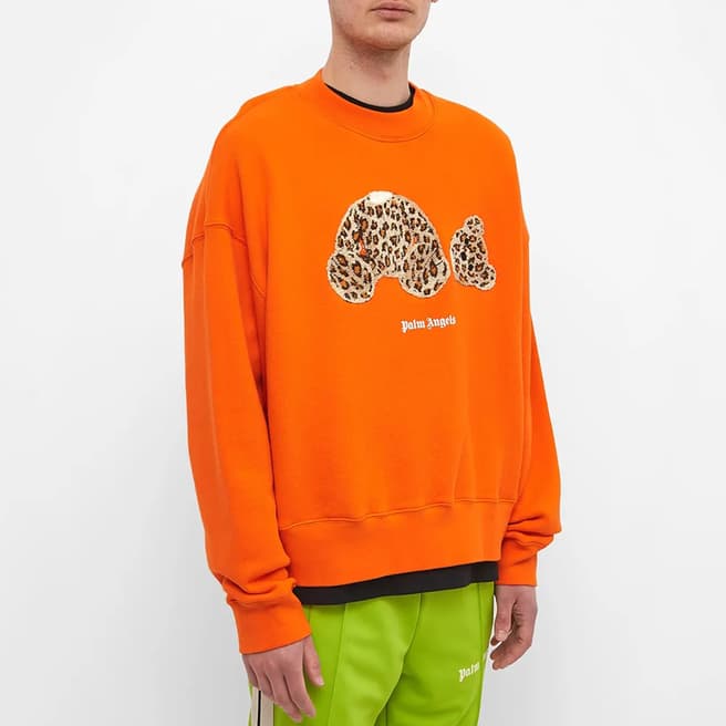 Palm Angels Orange Leopard Teddy Print Jumper