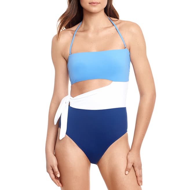 Lauren Ralph Lauren Blue Colour Block Cut Out Tie Swimsuit