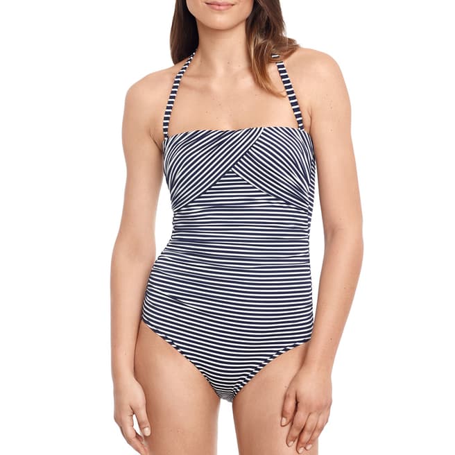 Lauren Ralph Lauren Navy Contrast Stripe Halter Swimsuit