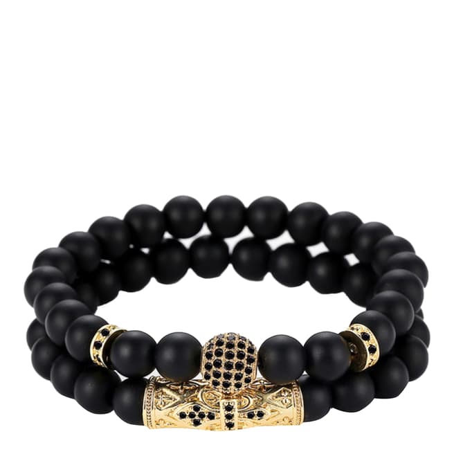 Stephen Oliver 18K Gold Fleur De Lis Onyx Bracelet Set