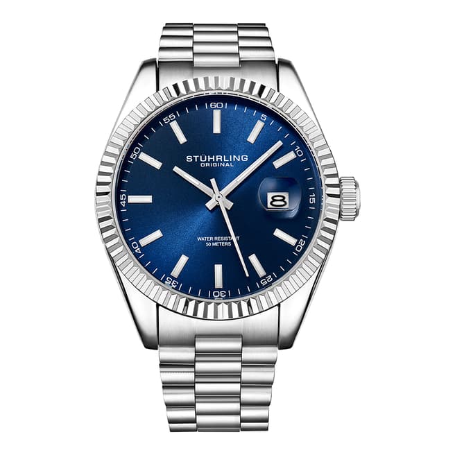 Stuhrling Men's Silver Quartz Blue Dial Watch