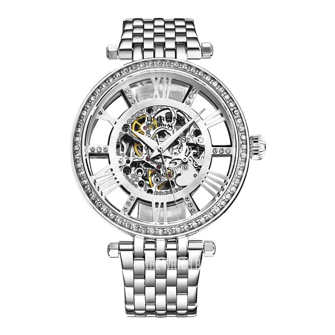 Stuhrling Women's Silver Crystal Studded Automatic Bracelet Watch