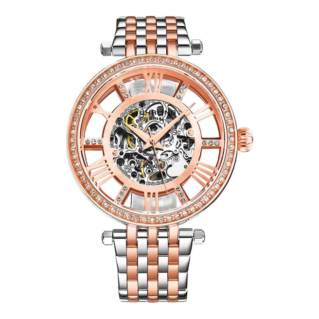 Stuhrling Women's Silver/Rose Gold Tone Crystal Studded Automatic Bracelet Watch