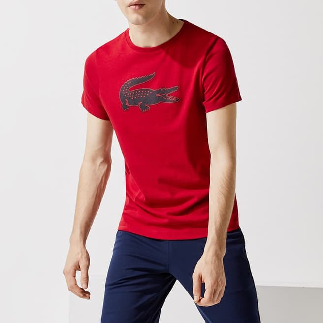 Lacoste Red Chest Logo Design Cotton Blend T-Shirt